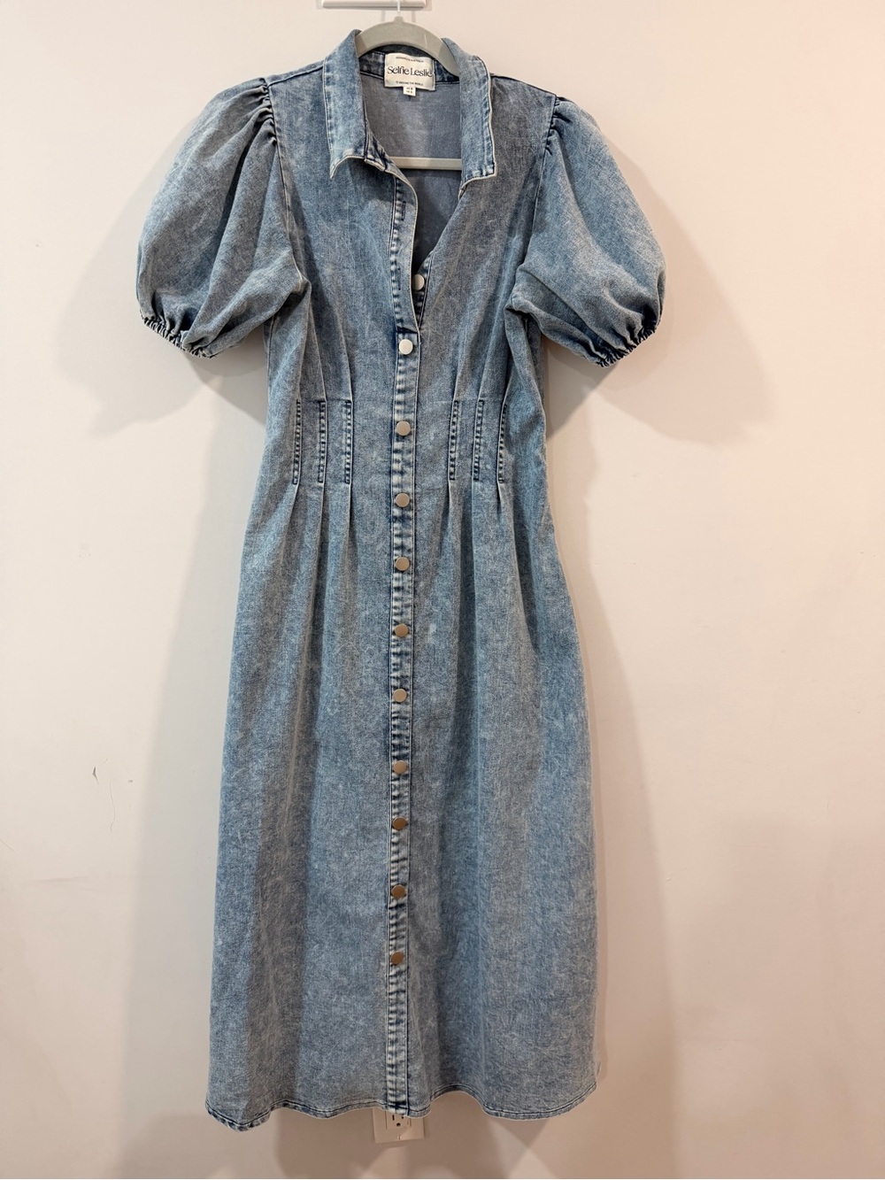 Selfie Leslie Light Blue Puff-Sleeve Button-Front Midi Dress